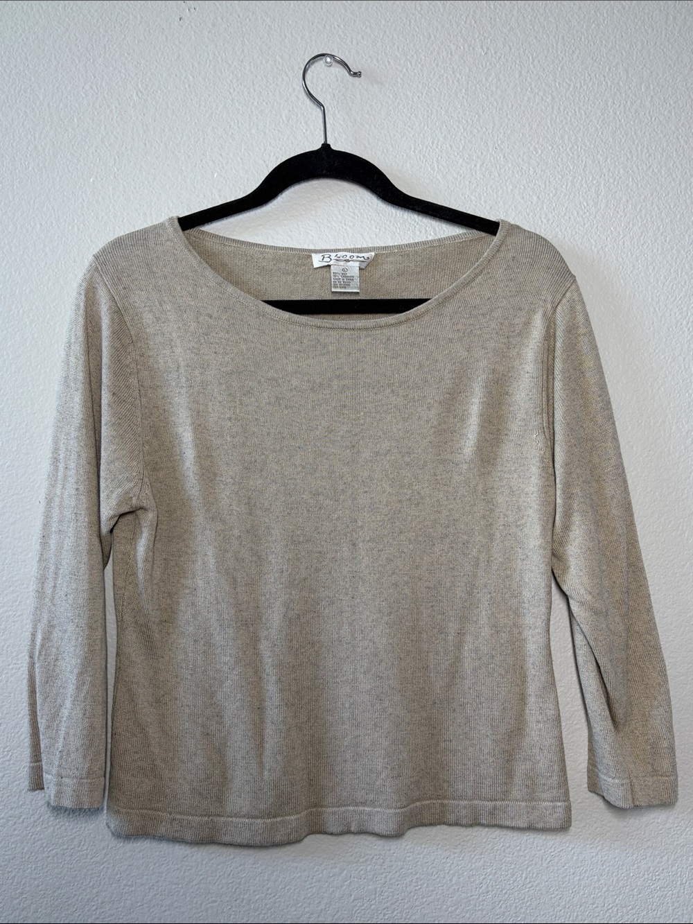 bloom Beige Silk/Casmere Blend Scoop Neck Lightweight Knit Top